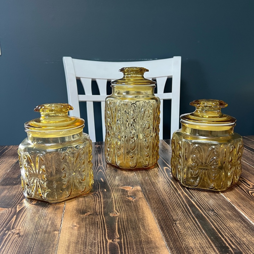 Vintage L. E. Smith Amber glass canister set